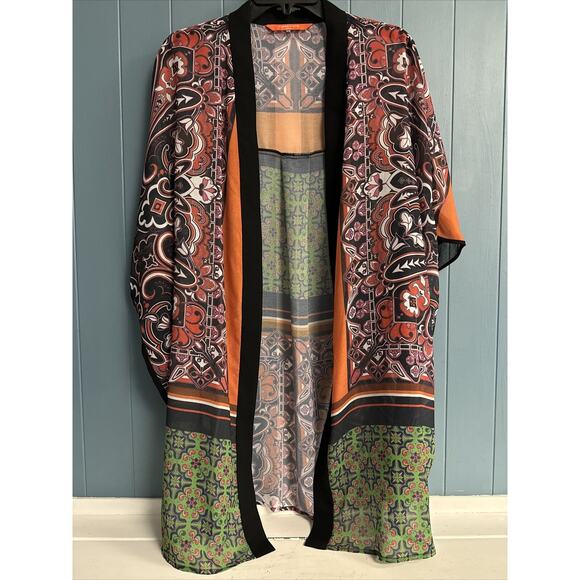 Clover Canyon‎ Swim Women’s Coverup Kimono Multi-color Abstract Tunic Size L - Picture 1 of 4